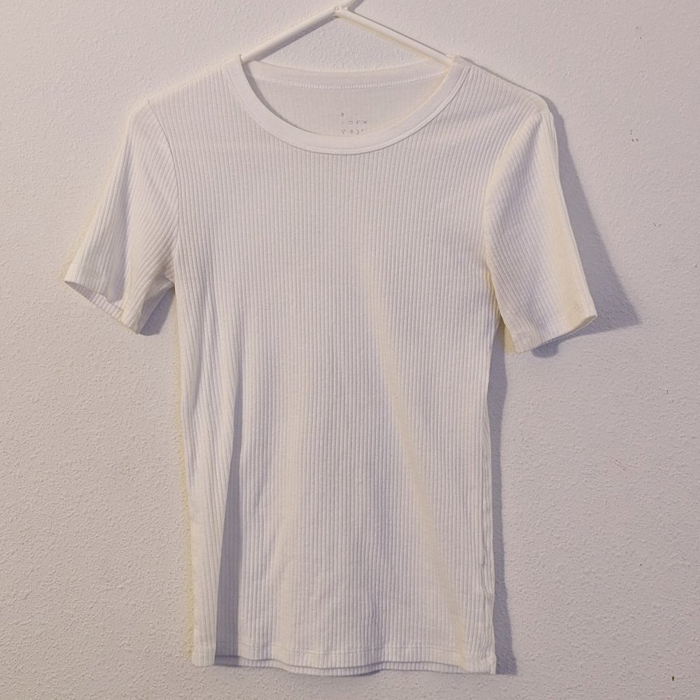 A New Day Short Sleeve Slim Fit Ribbed T-Shirt, Extra Small, White, Casual Wear